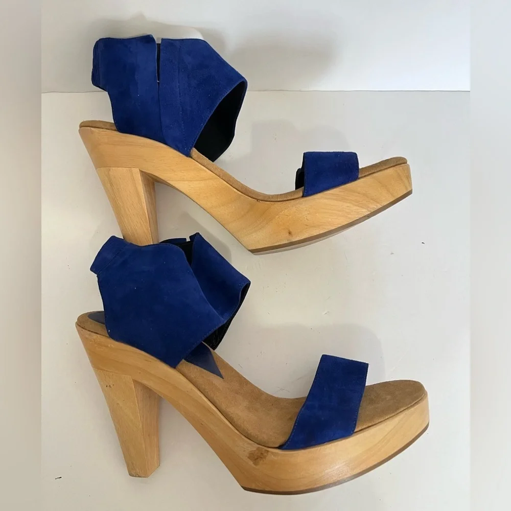*FLAW* loeffler randall wooden heels sandals in blue suede, size 9.5B - Picture 3 of 9